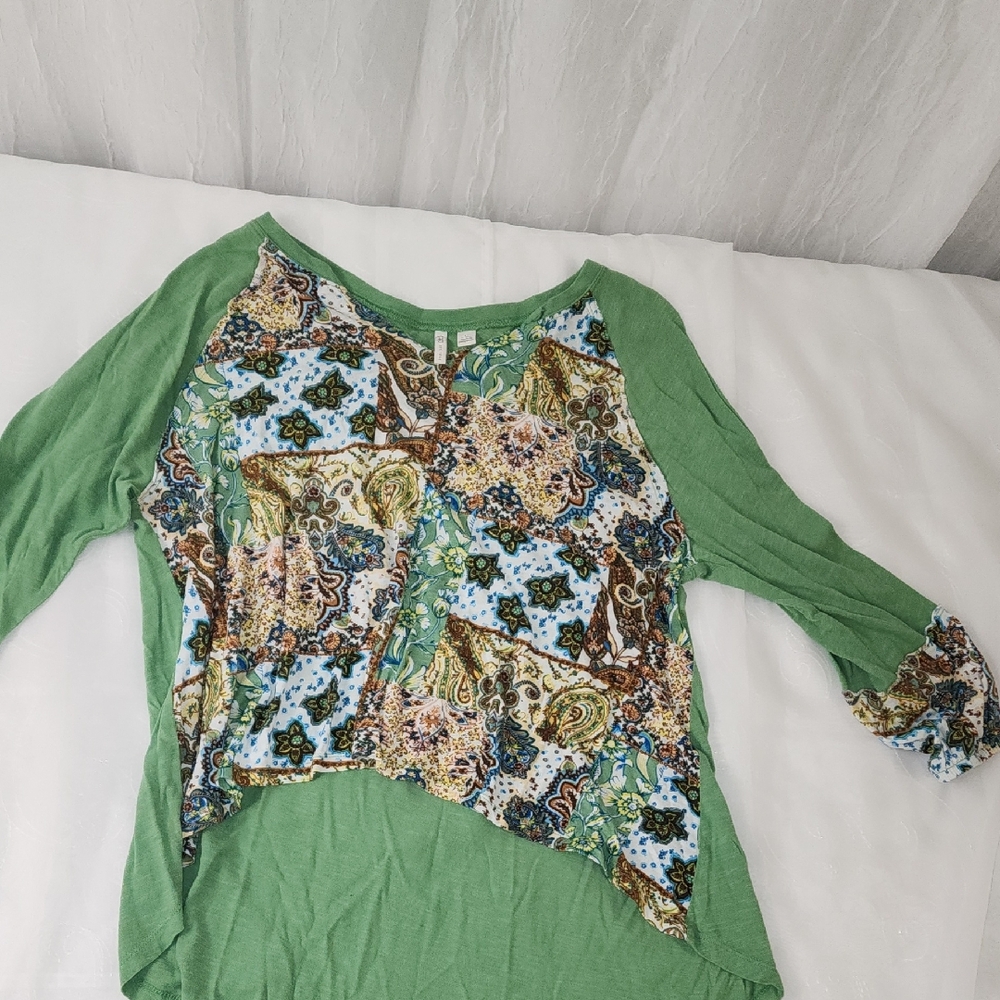 Cato Brown and Blue Asymmetrical Raglan Blouse